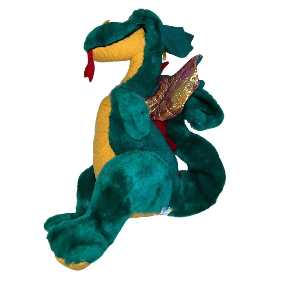 Vintage‎ 1992 Acme Dragon Plush Teal Green Yellow Iridescent Wings 12 Inch Toy